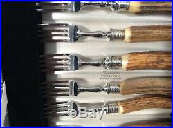 Set of Steak Knives & Forks with Stag Horn Handles by MAPPIN & WEBB