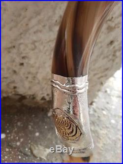 Shofar Yemenite Kudu Horn 24''+ with Sterling Silver Lion of Judah Plates Kosher