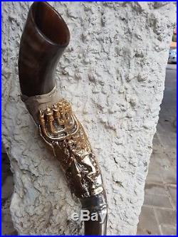 Shofar Yemenite Kudu Horn 38''+ with Sterling Silver Lion of Judah Plates Kosher