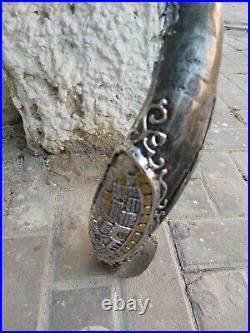 Shofar Yemenite Kudu Horn 38''+ with Sterling Silver Plated +3D Jerusalem Curved
