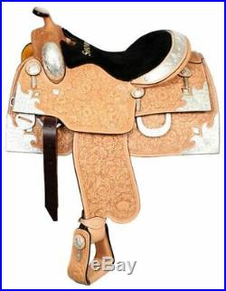 Showman 16 SHOW SADDLE Oak Leaf & Acorn Tooled Leather with SILVER Horn FQHB