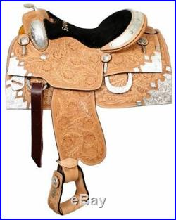 Showman 16 SHOW SADDLE with SILVER Horn & Accents Floral Tooled Leather FQHB