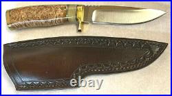 Signed ROBERT LAY custom fixed blade hunting KNIFE burl horn handle with sheath