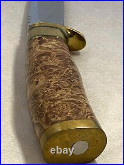 Signed ROBERT LAY custom fixed blade hunting KNIFE burl horn handle with sheath