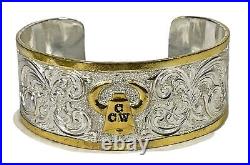 Silver And Gilded Cuff Bracelet With CCW Cowbell And Horns`