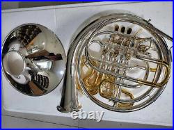 Silver Double French Horn Bb/F Detached Bell Gold Plated Trim With Case