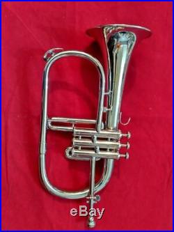 Silver Flugel Horn 3 Valve Made Of Brass Chrome Polish With Free Box & Mouth Pc