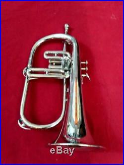 Silver Flugel Horn 3 Valve Made Of Brass Chrome Polish With Free Box & Mouth Pc