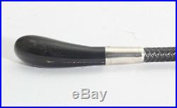 Silver Mounted Riding Whip / Crop / Showing Cane Black Leather with Buffalo Horn