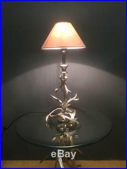 Silver Nickel Stag Antler Horn Table Lamp Light With Linen Shade