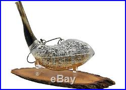 Silver Plated Anointing Oil Rams Horn Shofar with Jerusalem 12 14