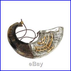Silver Plated Anointing Oil Rams Horn Shofar with Menorah size 14x14 inch
