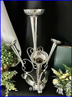 Silver Plated Epergne Centerpiece Flower Vase Silver Horn Trumpet Vase Epergne