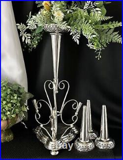 Silver Plated Epergne Centerpiece Flower Vase Silver Horn Trumpet Vase Epergne