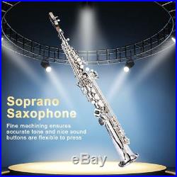 Silver Soprano Flat B Saxophone Straight Horn Sax Instrument with Clean Care Kit