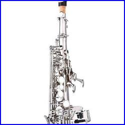 Silver Soprano Flat B Saxophone Straight Horn Sax Instrument with Clean Care Kit