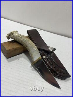 Silver Stag Antler Handle Hunting Knife withSheath D2 Steel USA Custom Horn