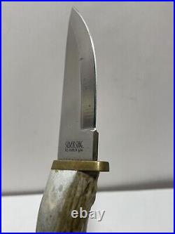 Silver Stag Antler Handle Hunting Knife withSheath D2 Steel USA Custom Horn