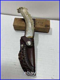 Silver Stag Antler Handle Hunting Knife withSheath D2 Steel USA Custom Horn