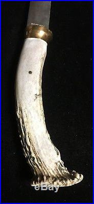 Silver Stag Antler Horned Stag Handle Hatchet With Sheath Custom Estate Rare