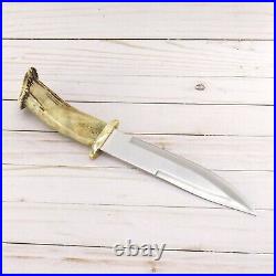 Silver Stag Crown Stag Handle Fixed Blade Knife with Sheath Made in USA