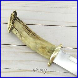 Silver Stag Crown Stag Handle Fixed Blade Knife with Sheath Made in USA