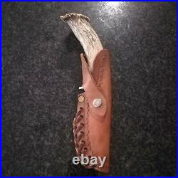 Silver Stag Crown Stag Handle Skinner/Gut Hook Blade with Leather Sheath
