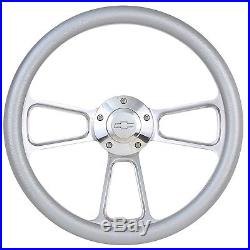 Silver Steering Wheel 14 Inch Aluminum with Chevy Installation Adapter and Horn