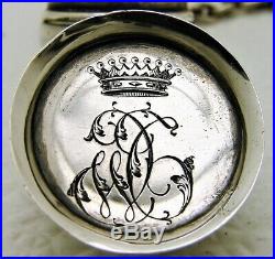Silver Vinaigrette Fob Horn Shape with Mixed Letter Script Monogram Royal Crest
