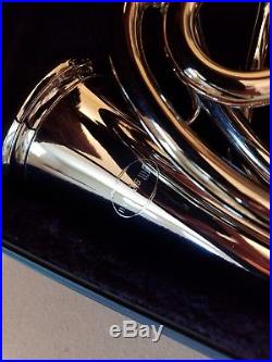 Silver color single French horn with hard case and mouth piece