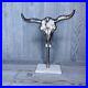 Silver-toned-metal-bull-cow-skull-with-horns-table-top-decoration-stone-base-01-mzn