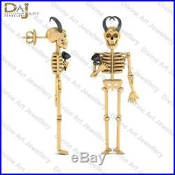 Skull Dangle Earrings Skull With Horn and Rose Gothic Jewelry Gold Skull Earring