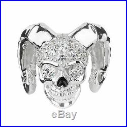 Skull with Horn Zirconia Charm Rebeligion Rocks Medium F Leather Bracelet Beads