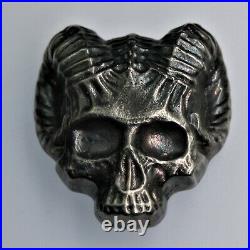Skull with Horns 3 oz. 999 silver custom 3D art pour Antique finish with COA