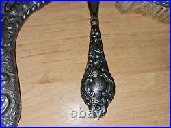 Solid Silver 1905 Chester Embossed Mirror With Brushes And 1906 Shoe Horn