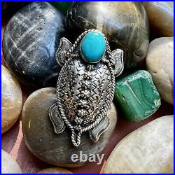 Southwestern 925 Horned Toad Ring With Kingman Turquoise Size 7.75