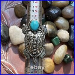 Southwestern 925 Horned Toad Ring With Kingman Turquoise Size 7.75