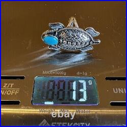 Southwestern 925 Horned Toad Ring With Kingman Turquoise Size 7.75