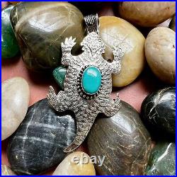 Southwestern 925 Sterling Horned Toad Pendant With Kingman Turquoise