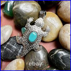 Southwestern 925 Sterling Horned Toad Pendant With Kingman Turquoise