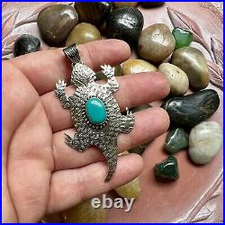 Southwestern 925 Sterling Horned Toad Pendant With Kingman Turquoise