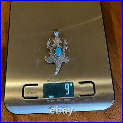 Southwestern 925 Sterling Horned Toad Pendant With Kingman Turquoise