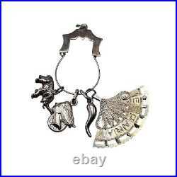 Spanish Themed Sterling Silver Charm Pendant With Elephant Horn Fan Vintage