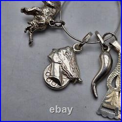 Spanish Themed Sterling Silver Charm Pendant With Elephant Horn Fan Vintage