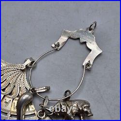 Spanish Themed Sterling Silver Charm Pendant With Elephant Horn Fan Vintage