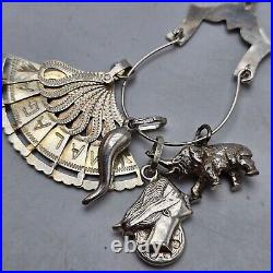 Spanish Themed Sterling Silver Charm Pendant With Elephant Horn Fan Vintage