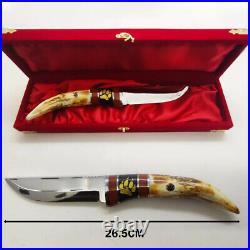 Special DEER HORN Handle 4116 Steel Hunting Knife Handmade Gift Knives with Box