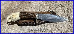 Spirit Of The West Hand Made Damascus Steel/ w Carved Antler Handle