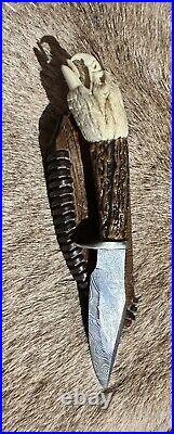 Spirit Of The West Hand Made Damascus Steel/ w Carved Antler Handle