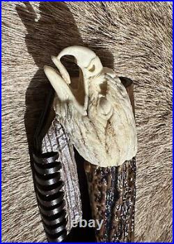 Spirit Of The West Hand Made Damascus Steel/ w Carved Antler Handle